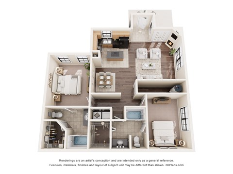 Floor plan for 2 beds, 2 baths, 1220 sqft